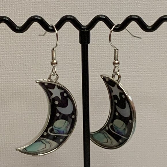 Moon Earring, Science Earring, Planet Earring, Punk Goth Earring, Nature Earring - Picture 5 of 6